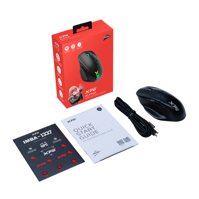 Mouse Gamer Inalámbrico ADATA XPG ALPHA WIRELESS | 100 a 16000 DPI | Sensor Óptico PixArt PAW 3335 | 40 g | Hasta 60 Hrs de Batería | RGB | Negro | ALPHAWL-BKCWW