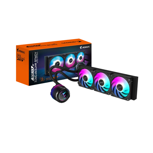 Enfriamiento Líquido GIGABYTE AORUS Waterforce X II 360 | 360mm | LCD Display | Intel 1851,1700, / AMD AM4/AM5 | 2500~3000 RPM | 12~37.5 dBA | GP-AORUS WATERFORCE X II 360