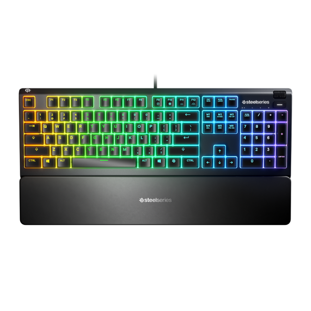 Teclado alámbrico SteelSeries Apex 3 | RGB | Switch silencioso | IP32 | Inglés | Reposa muñecas | KB-00014