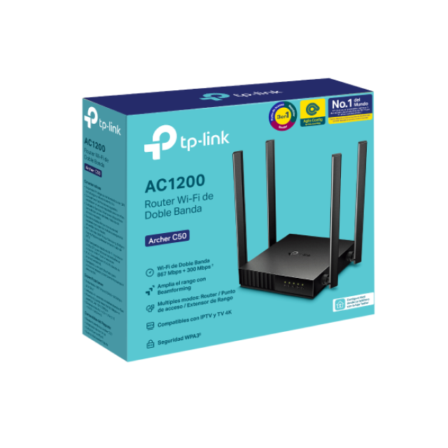 Router TP-Link Archer C50 (V6) | Wi-Fi 5 | AC1200 | Doble Banda 2.4GHz / 5GHz | Archer C50 (V6)
