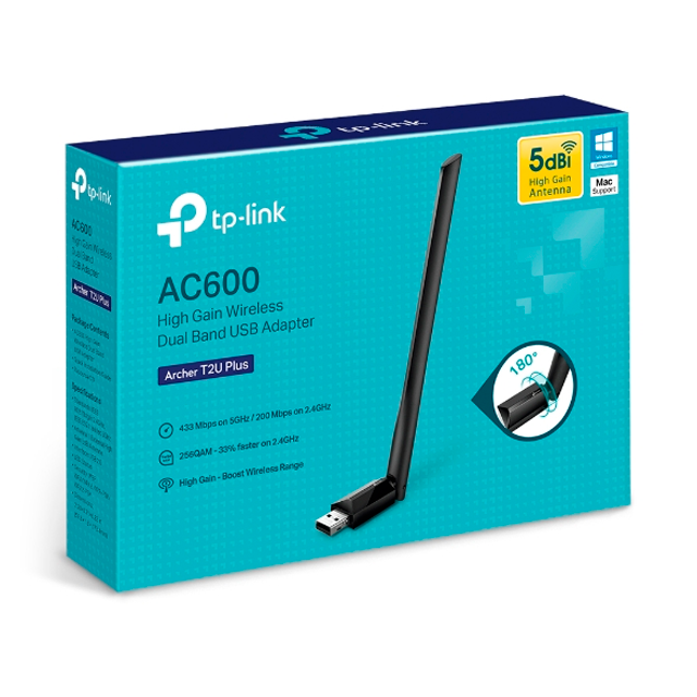 Adaptador Inalambrico TP-Link - AC600 Archer T2U Plus - Dual Band - USB 2.0 - 2.4Ghz/5Ghz - Archer T2U Plus(US) Ver1.0