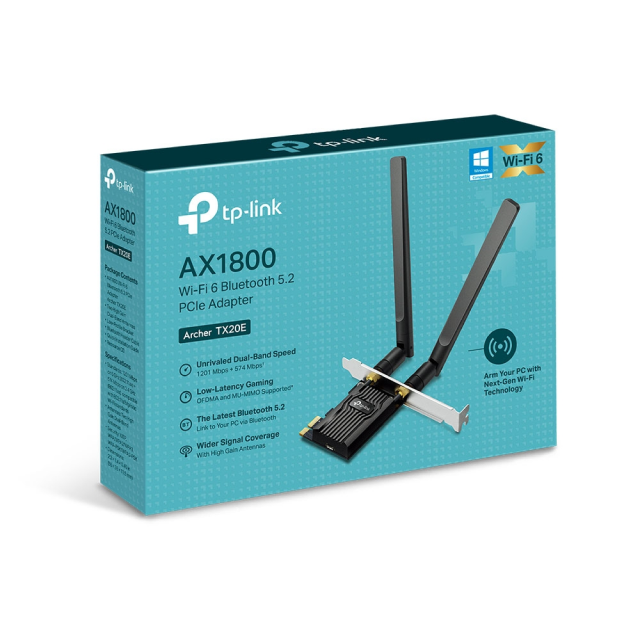 Tarjeta de Red Tp-Link Archer TX20E | PCIe AX1800 | Wi-Fi 6 | 5 GHz/2,4 GHz | Bluetooth 5.2 | Archer TX20E(UN) 