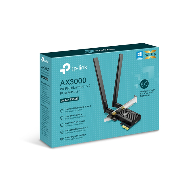 Tarjeta de Red Tp-Link Archer TX55E | PCIe | AX3000 | Wi-Fi 6 | Bluetooth 5.2 | 5 GHz / 2.4 GHz | ARCHER TX55E 