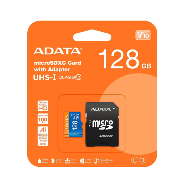 Memoria microSDXC/SDHC ADATA Premier | 128GB | UHS-I Clase 10 | Clase V10 | A1 | 100MB/s Lectura | 25MB/s Escritura | Incluye Adaptador | AUSDX128GUICL10A1-RA1