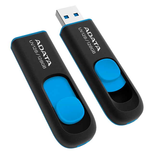 MEMORIA FLASH USB ADATA UV128 NEGRO/AZUL 128GB USB 3.2 / AUV128-128G-RBE