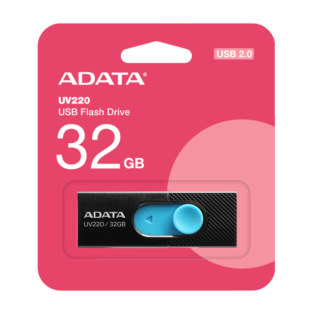 Memoria Flash USB ADATA UV220 | 32GB | USB 2.0 | Negro / Azul | AUV220-32G-RBKBL