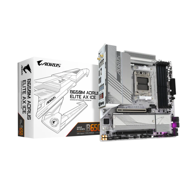 Tarjeta Madre Gigabyte B650M AORUS ELITE AX ICE | Micro ATX | AM5 | AMD B650 | 256GB DDR5 | B650M AORUS ELITE AX ICE