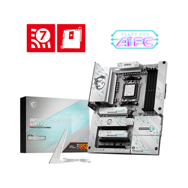 Tarjeta Madre MSI B850 GAMING PLUS WIFI PZ | ATX | Socket AM5 | Chipset AMD B850 | 4 x DDR5 (Hasta 256GB) | 1 x DisplayPort | Wi-Fi 7 | Bluetooth 5.4 | Blanco / Negro | B850 GAMING PLUS WIFI PZ