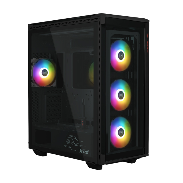 Gabinete XPG BATTLECRUISER II | Media Torre | E-ATX / ATX / M-ATX / ITX | USB 3.2 | Cristal Templado | 4 Ventiladores ARGB Pre-Instalados | Negro | BATTLECRUISERIIST-BKCWW