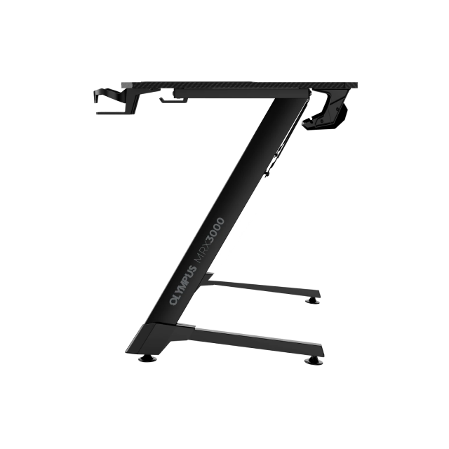 Escritorio Gamer Balam Rush Olympus MRX3000 | 100 x 60 cm | Estructura en Z | Superficie Fibra de Carbono | Mousepad Integrado, Portavasos, Soporte para Gamepad y Audífonos | Negro | BR-931533