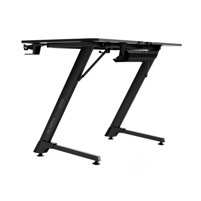 Escritorio Gamer Balam Rush Olympus MRX3000 | 100 x 60 cm | Estructura en Z | Superficie Fibra de Carbono | Mousepad Integrado, Portavasos, Soporte para Gamepad y Audífonos | Negro | BR-931533