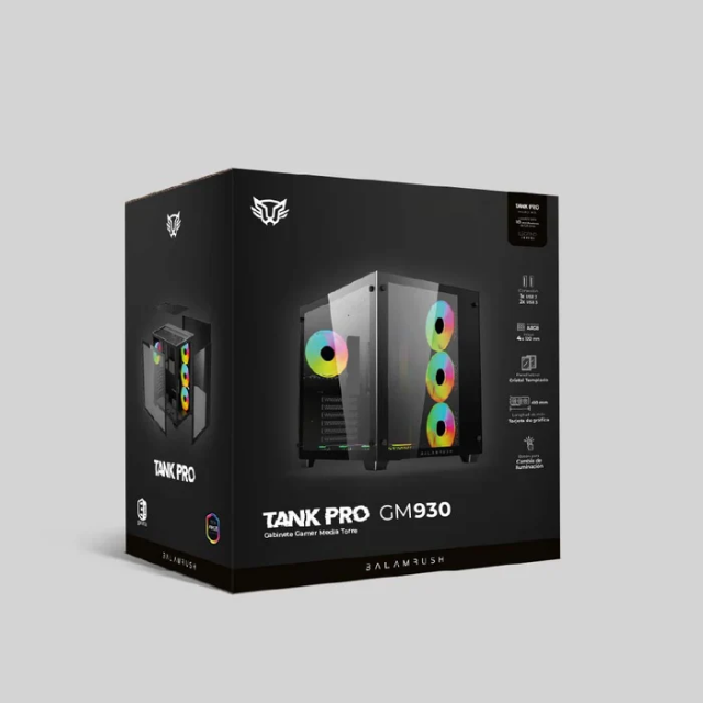 Gabinete Balamrush Tank Pro GM930 | Micro ATX, Mini-ITX, ATX | Cristal templado  | 4 Ventiladores ARGB Preinstalados | BR-935944