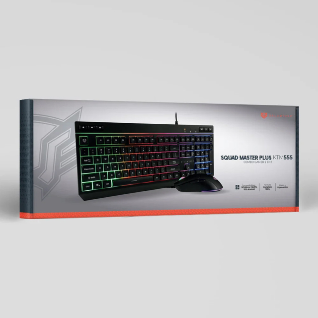 Kit de Teclado y Mouse Alámbrico Acteck Balam Rush Squad Master Plus KTM555 | Full Size | Botones Multimedia | Membrana | Sensor Óptico | Hasta 7200 DPI | Windows / Mac / iOS / Android | Español | RGB | Negro | BR-936286