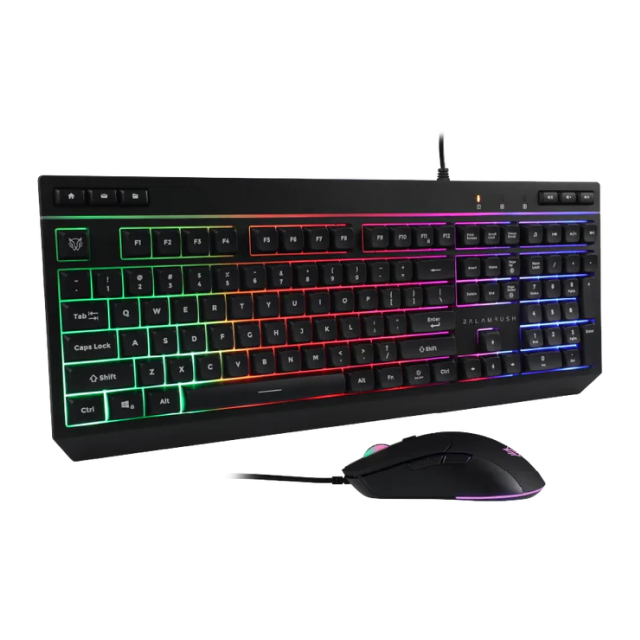 Kit de Teclado y Mouse Alámbrico Acteck Balam Rush Squad Master Plus KTM555 | Full Size | Botones Multimedia | Membrana | Sensor Óptico | Hasta 7200 DPI | Windows / Mac / iOS / Android | Español | RGB | Negro | BR-936286