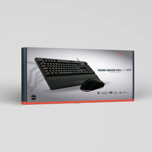 Kit de Teclado y Mouse Alámbrico Acteck Balam Rush Squad Master Pro KTM777 | Membrana | Completo / 100% | Perilla de Control | Sensor Óptico | Hasta 12800 DPI | Windows / Mac / iOS / Android | Español | RGB | Negro | BR-936903