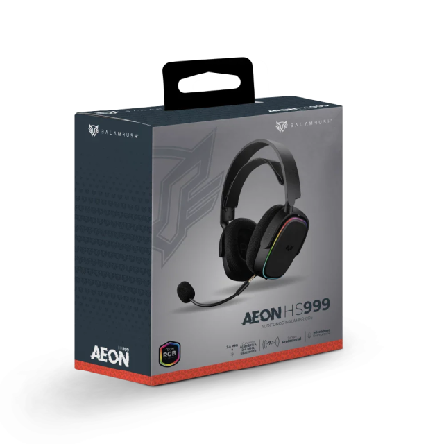 Diadema Gamer Inalámbrica Balam Rush Aeon HS999 | Micrófono Desmontable | Hasta 26 Horas de Batería | 2.4 GHz / Bluetooth / 3.5 mm | PC / Mac / Xbox / PS4 / PS5 / Nintendo Switch / Android | RGB | Negro | BR-936934