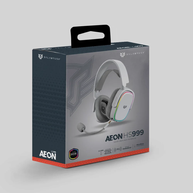 Diadema Gamer Inalámbrica Balam Rush Aeon HS999 | Micrófono Desmontable | Hasta 26 Horas de Batería | 2.4 GHz / Bluetooth / 3.5 mm | PC / Mac / Xbox / PS4 / PS5 / Nintendo Switch / Android | RGB | Blanco | BR-936941