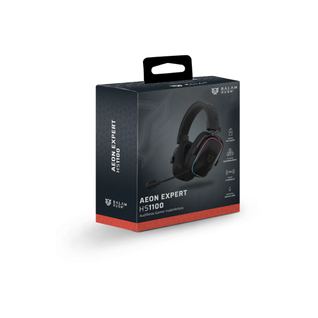 Diadema Gamer Inalámbrica Balam Rush Aeon Expert HS1100 | Micrófono Desmontable | Diseño Over Ear | Hasta 30 Horas de Batería | 2.4 GHz / Bluetooth 5.3 / 3.5 mm | PC / Móvil / Consolas | RGB | Negro | BR-938501