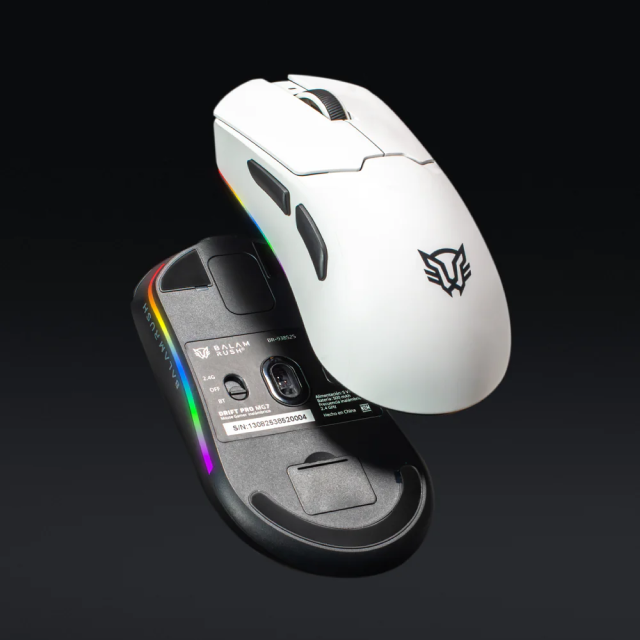 Mouse Gamer Inalámbrico Balam Rush Drift Pro MG7 | Hasta 50 Horas de Batería | Hasta 26,000 DPI | Sensor Óptico PAW3395 | 70 g | 5 Botones | 2.4GHz / Bluetooth 5.3 / USB-C | RGB | Blanco | BR-938532