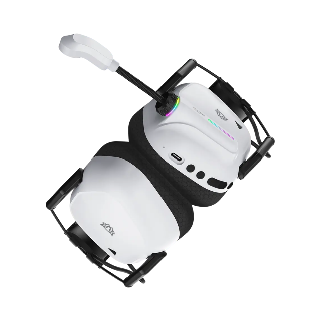 Diadema Gamer Inalámbrica Balam Rush Pilot Pro HS808 | Micrófono Fijo | Diseño Over Ear | Hasta 60 Horas de Batería | 2.4 GHz / Bluetooth 5.3 | PC / Móvil / Consolas | RGB | Blanco | BR-938594