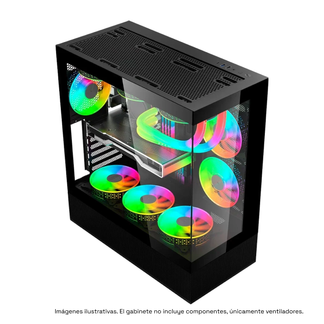 Gabinete Balam Rush Tank Super 9200 TB | Media Torre | ATX / Micro ATX / Mini ITX | 2 x USB A / 1 x USB C | Incluye 3 Ventiladores ARGB | Cristal Templado Panorámico | Negro | BR-938723