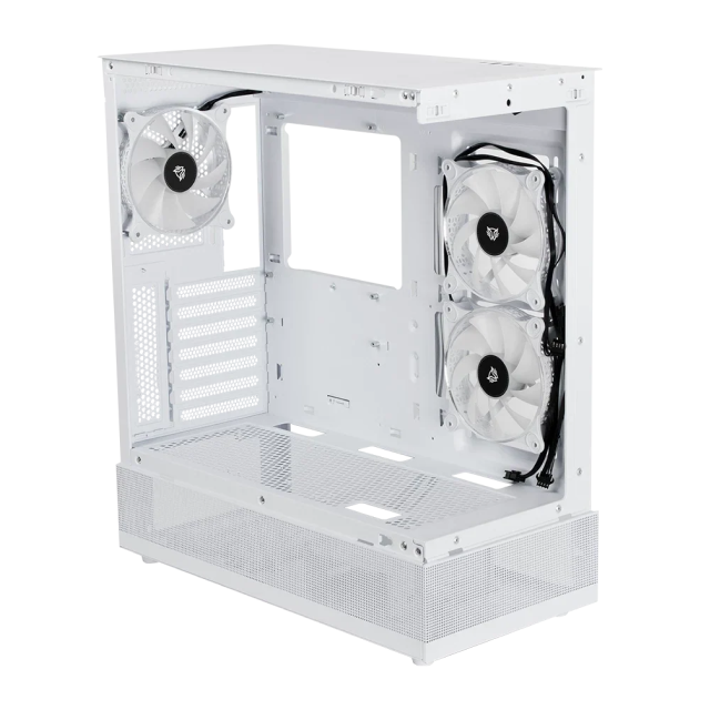 Gabinete Balam Rush Tank Super 9200 TB | Media Torre | ATX / Micro ATX / Mini ITX | 2 x USB A / 1 x USB C | Incluye 3 Ventiladores ARGB | Cristal Templado Panorámico | Blanco | BR-938730