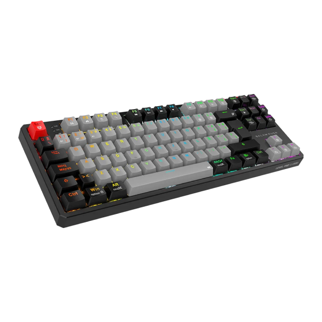 Teclado Gamer Mecánico Inalámbrico Balam Rush Level Pro GK990 | 80% | Switch Red | Teclas Multimedia | 2.4 GHz / Bluetooth 5.0 / Cable | Español | RGB | Gris / Negro | BR-940368