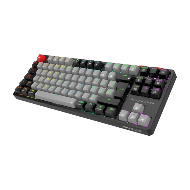 Teclado Gamer Mecánico Inalámbrico Balam Rush Level Pro GK990 | 80% | Switch Red | Teclas Multimedia | 2.4 GHz / Bluetooth 5.0 / Cable | Español | RGB | Gris / Negro | BR-940368