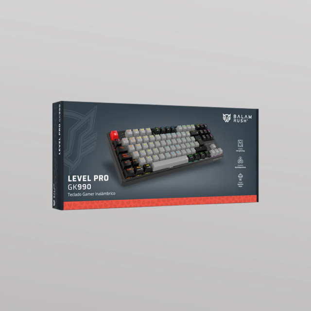 Teclado Gamer Mecánico Inalámbrico Balam Rush Level Pro GK990 | 80% | Switch Red | Teclas Multimedia | 2.4 GHz / Bluetooth 5.0 / Cable | Español | RGB | Gris / Negro | BR-940368