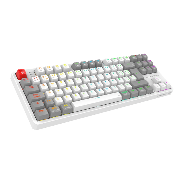 Teclado Gamer Mecánico Inalámbrico Balam Rush Level Pro GK990 | 80% | Switch Red | Teclas Multimedia | 2.4 GHz / Bluetooth 5.0 / Cable | Español | RGB | Blanco / Gris | BR-940375