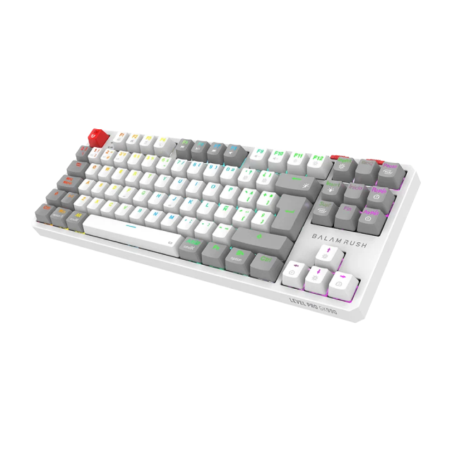 Teclado Gamer Mecánico Inalámbrico Balam Rush Level Pro GK990 | 80% | Switch Red | Teclas Multimedia | 2.4 GHz / Bluetooth 5.0 / Cable | Español | RGB | Blanco / Gris | BR-940375