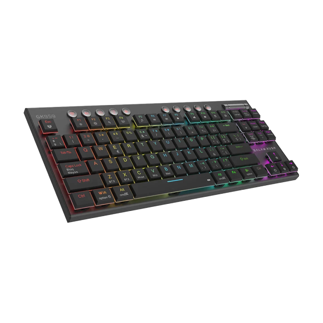 Teclado Gamer Mecánico Inalámbrico Balam Rush Dominate Expert GK959 | 80% | Switch Brown | Teclas Multimedia | 2.4 GHz / Bluetooth 5.0 / Cable | Español | RGB | Negro | BR-940405