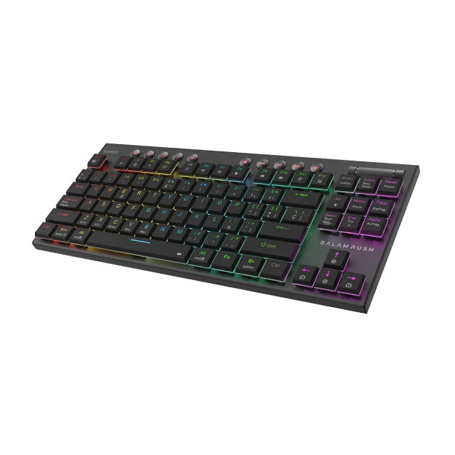 Teclado Gamer Mecánico Inalámbrico Balam Rush Dominate Expert GK959 | 80% | Switch Brown | Teclas Multimedia | 2.4 GHz / Bluetooth 5.0 / Cable | Español | RGB | Negro | BR-940405