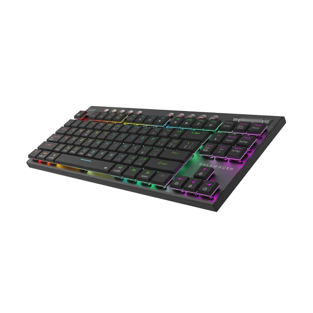 Teclado Gamer Mecánico Inalámbrico Balam Rush Dominate Expert GK959 | 80% | Switch Brown | Teclas Multimedia | 2.4 GHz / Bluetooth 5.0 / Cable | Español | RGB | Negro | BR-940405