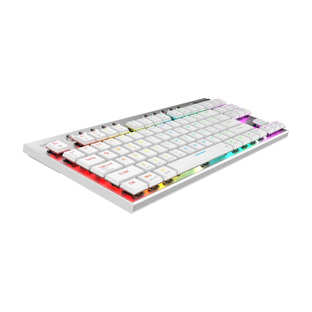 Teclado Gamer Mecánico Inalámbrico Balam Rush Dominate Expert GK959 | 80% | Switch Brown | Teclas Multimedia | 2.4 GHz / Bluetooth 5.0 / Cable | Español | RGB | Blanco | BR-940412