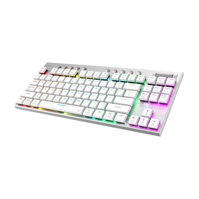 Teclado Gamer Mecánico Inalámbrico Balam Rush Dominate Expert GK959 | 80% | Switch Brown | Teclas Multimedia | 2.4 GHz / Bluetooth 5.0 / Cable | Español | RGB | Blanco | BR-940412