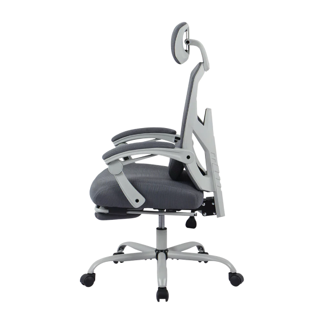 Silla Gamer Balam Rush Bolt Nou W | Hasta 130 kg | Material Textil Transpirable | Cojín Lumbar / Reposapies | Gris / Blanco | BR-940559