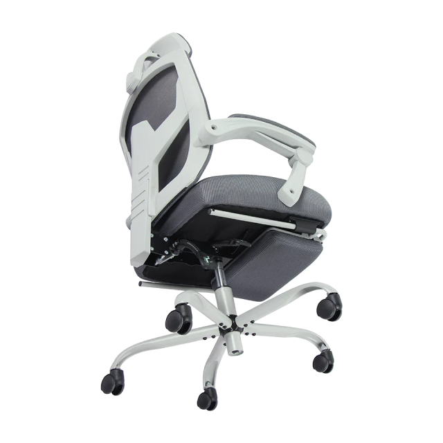 Silla Gamer Balam Rush Bolt Nou W | Hasta 130 kg | Material Textil Transpirable | Cojín Lumbar / Reposapies | Gris / Blanco | BR-940559