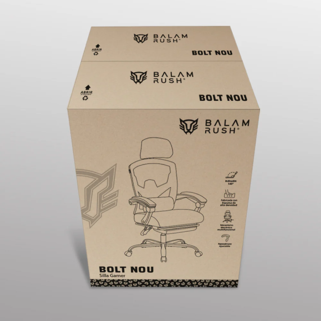Silla Gamer Balam Rush Bolt Nou W | Hasta 130 kg | Material Textil Transpirable | Cojín Lumbar / Reposapies | Gris / Blanco | BR-940559