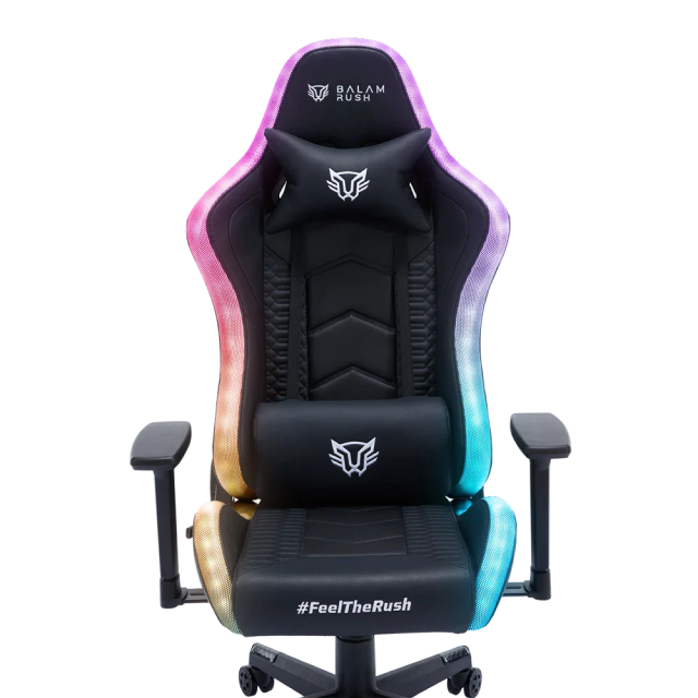 Silla Gamer Balam Rush Lightning Rush V2 | Hasta 150 kg | Vinil / Espuma de Alta Densidad | Reposabrazos 4D / Reposacabezas / Cojín Lumbar | RGB | Negro | BR-940566