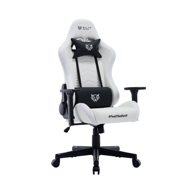 Silla Gamer Balam Rush Lightning Rush V2 | Hasta 150 kg | Piel Sintética | Cojín Lumbar y Cervical | Reposabrazos 3D | Estrella de Nylon | Inclinación hasta 135 Grados | RGB | Blanco | BR-940573