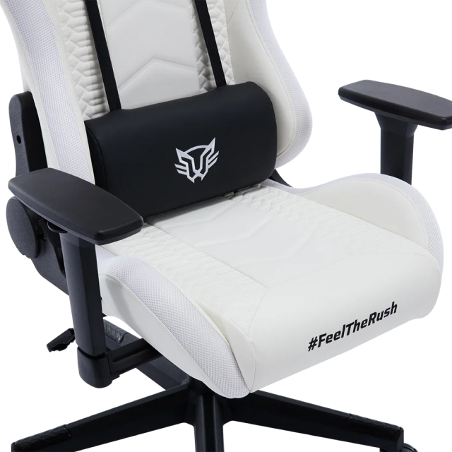 Silla Gamer Balam Rush Lightning Rush V2 | Hasta 150 kg | Piel Sintética | Cojín Lumbar y Cervical | Reposabrazos 3D | Estrella de Nylon | Inclinación hasta 135 Grados | RGB | Blanco | BR-940573