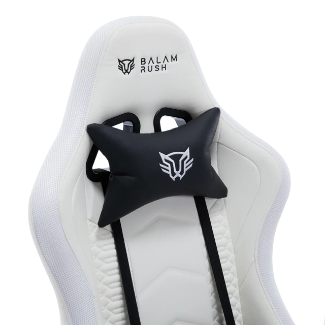 Silla Gamer Balam Rush Lightning Rush V2 | Hasta 150 kg | Piel Sintética | Cojín Lumbar y Cervical | Reposabrazos 3D | Estrella de Nylon | Inclinación hasta 135 Grados | RGB | Blanco | BR-940573