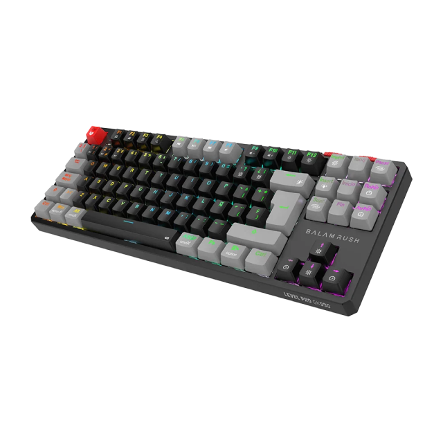 Teclado Gamer Mecánico Inalámbrico Balam Rush Level Pro GK990 | 80% | Switch Red | Teclas Multimedia | 2.4 GHz / Bluetooth 5.0 / Cable | Español | RGB | Negro / Gris | BR-940672