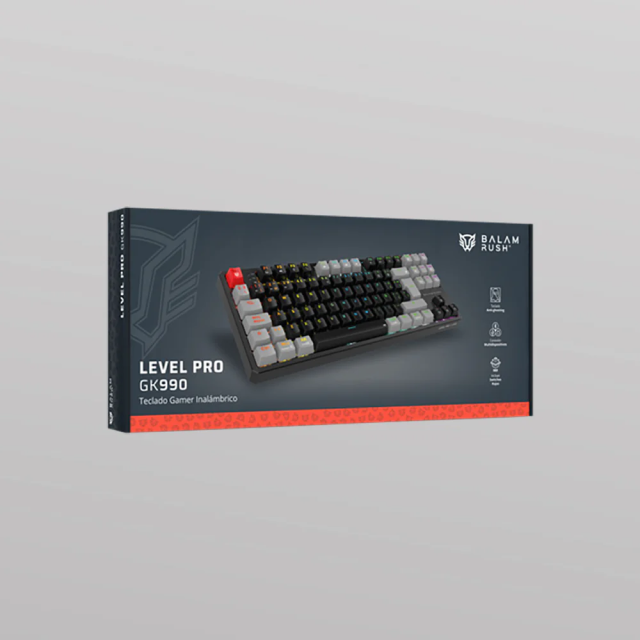Teclado Gamer Mecánico Inalámbrico Balam Rush Level Pro GK990 | 80% | Switch Red | Teclas Multimedia | 2.4 GHz / Bluetooth 5.0 / Cable | Español | RGB | Negro / Gris | BR-940672