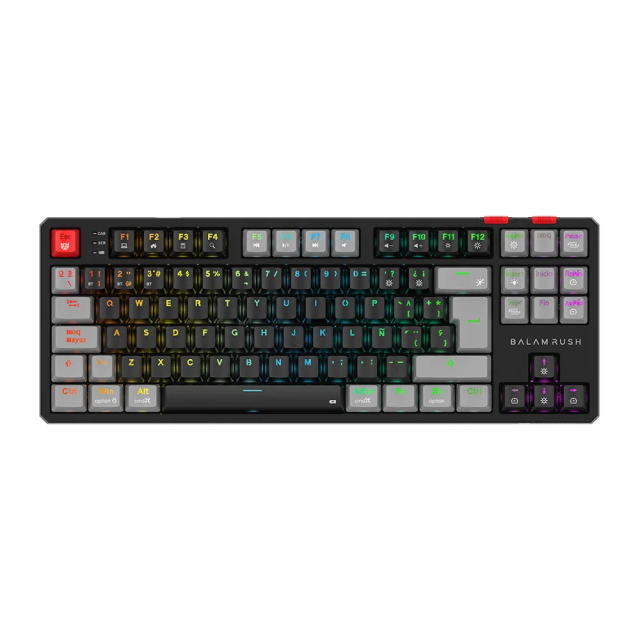 Teclado Gamer Mecánico Inalámbrico Balam Rush Level Pro GK990 | 80% | Switch Red | Teclas Multimedia | 2.4 GHz / Bluetooth 5.0 / Cable | Español | RGB | Negro / Gris | BR-940672