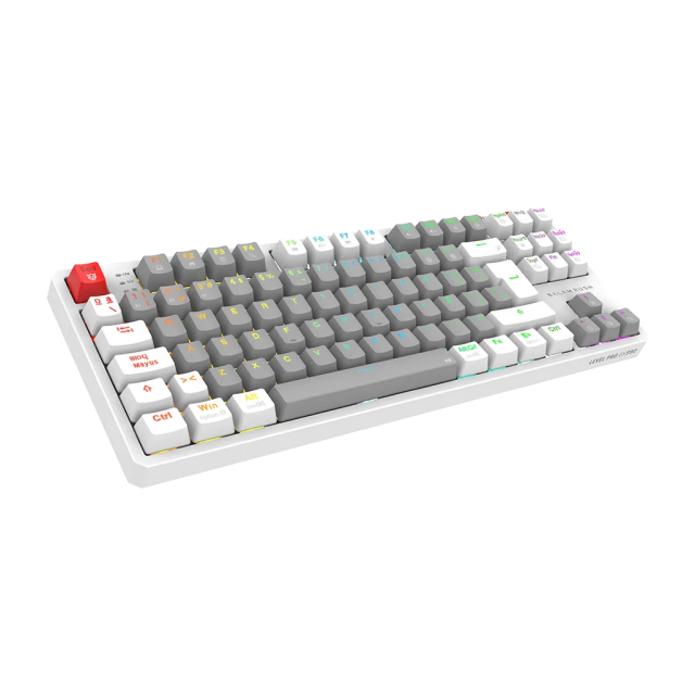 Teclado Gamer Mecánico Inalámbrico Balam Rush Level Pro GK990 | 80% | Switch Red | Teclas Multimedia | 2.4 GHz / Bluetooth 5.0 / Cable | Español | RGB | Gris / Blanco | BR-940689