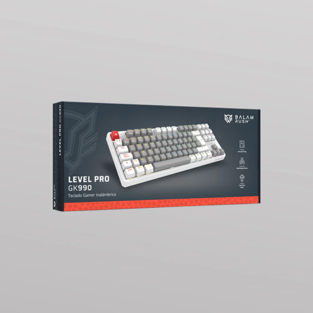 Teclado Gamer Mecánico Inalámbrico Balam Rush Level Pro GK990 | 80% | Switch Red | Teclas Multimedia | 2.4 GHz / Bluetooth 5.0 / Cable | Español | RGB | Gris / Blanco | BR-940689