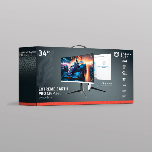 Monitor Gamer Curvo Balam Rush Extreme Earth Pro MGP34C | 34" | 3440 x 1440 (UWQHD) | VA | 165 Hz | 1 ms | 1500R | FreeSync / G-Sync | HDMI / DisplayPort / Jack 3.5 mm | Blanco | BR-940696