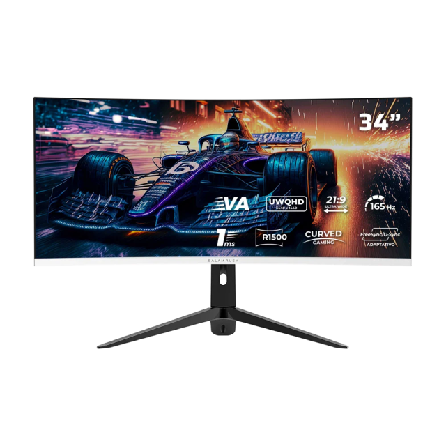 Monitor Gamer Curvo Balam Rush Extreme Earth Pro MGP34C | 34" | 3440 x 1440 (UWQHD) | VA | 165 Hz | 1 ms | 1500R | FreeSync / G-Sync | HDMI / DisplayPort / Jack 3.5 mm | Blanco | BR-940696